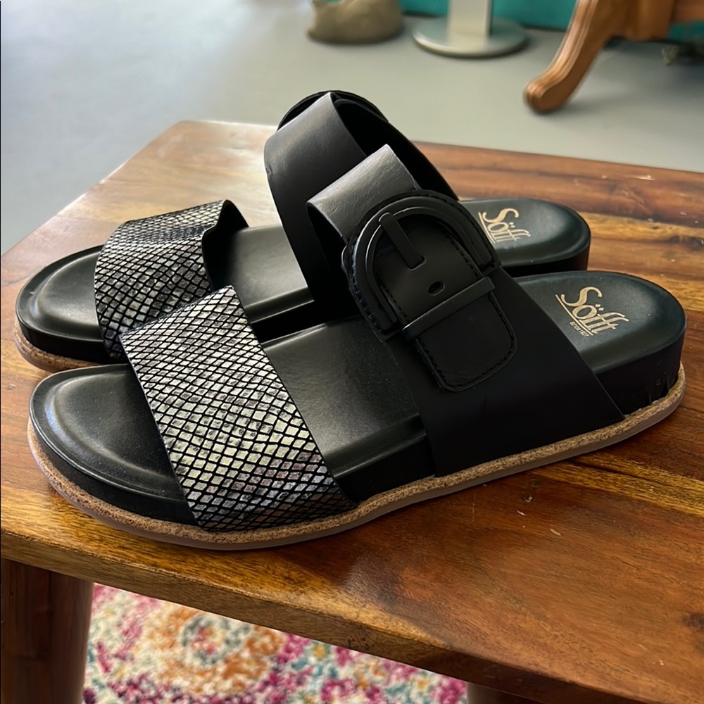 NEW Sofft Almafi Women's Black Leather Slide Sandals, 8